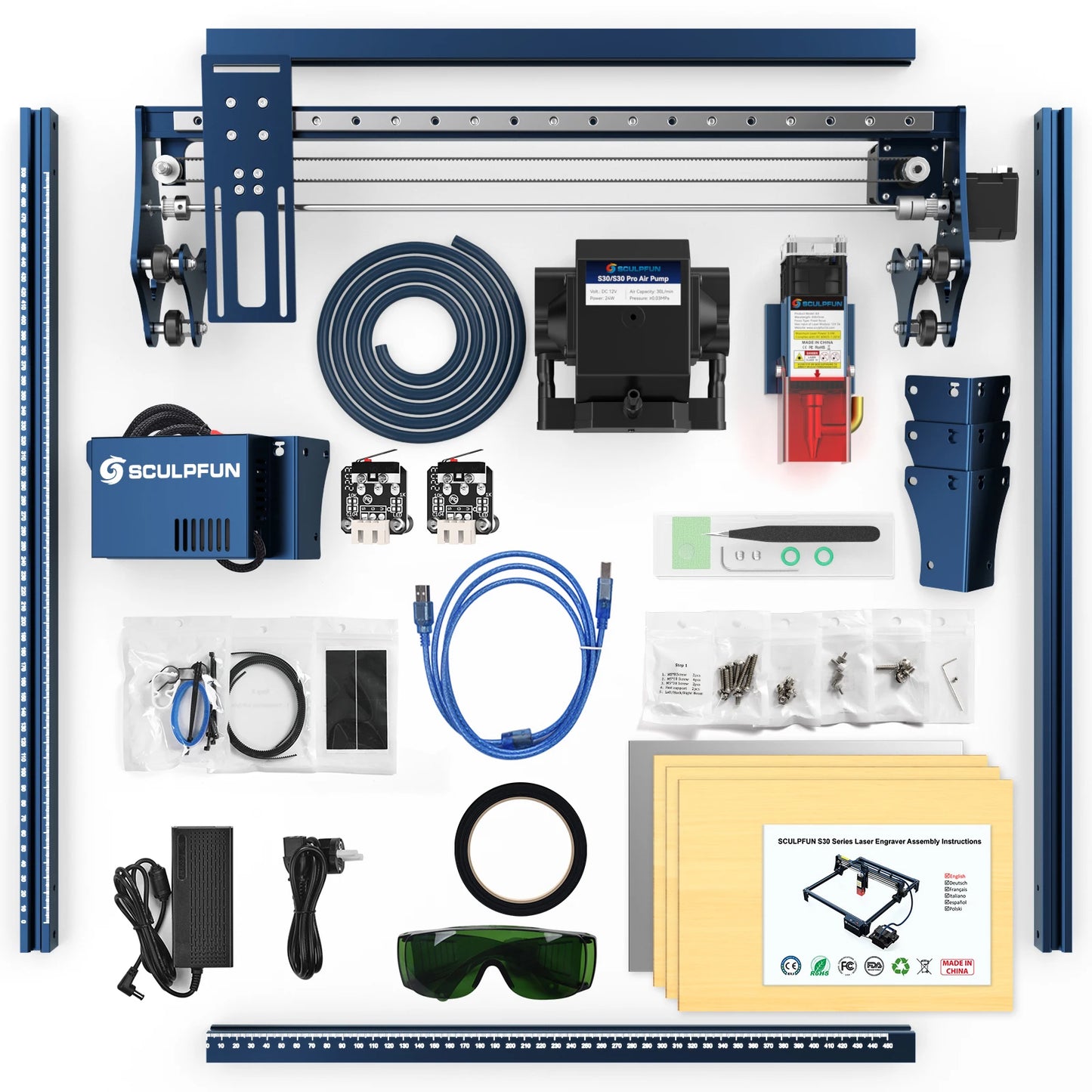 SCULPFUN S30 Pro Max 20W Laser Engraver with Automatic Air-assist System Engraving area 410*400mm