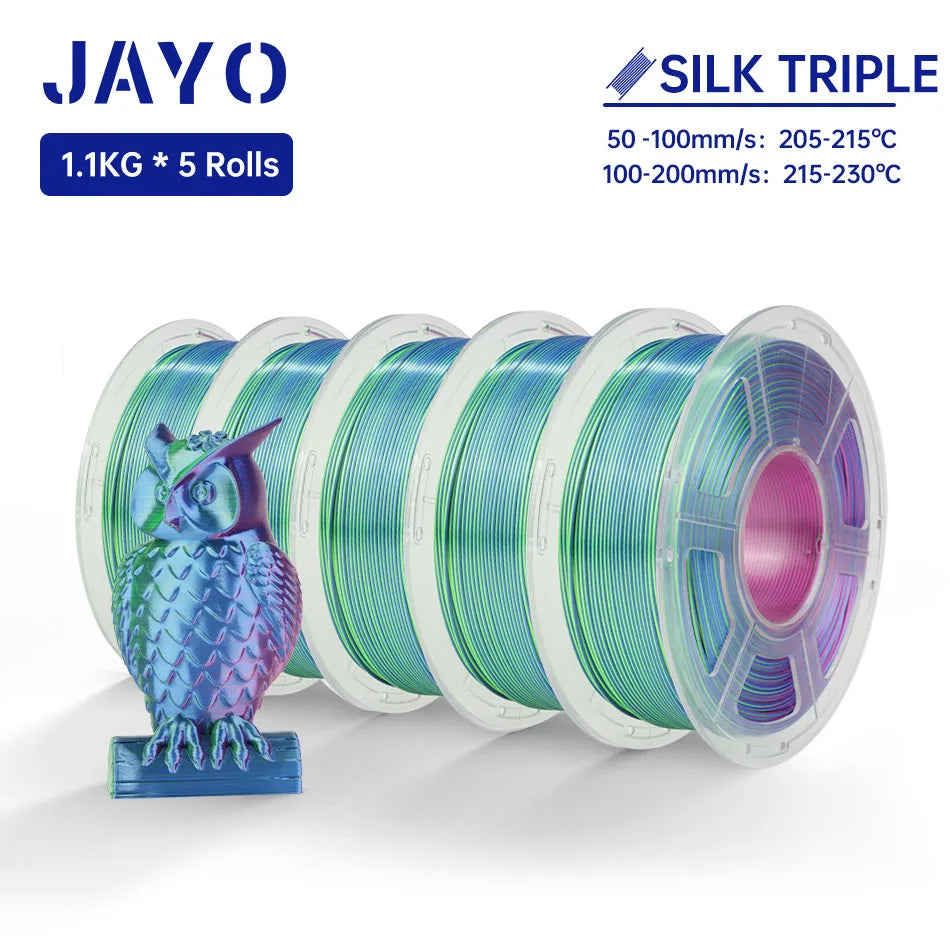 JAYO SILK PLA + Filament 1.75MM PLA 3D Filament 1.1KG for FDM 3D Printer  Neatly Wound Shiny 3D Printing Material 5Rolls
