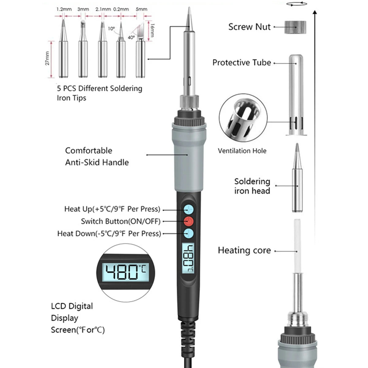 Soldering Iron Kit Welding Equipment LCD Display Professional DIY Wood Burning Tool Pyrography Set Mini Electric Solder Iron Pen