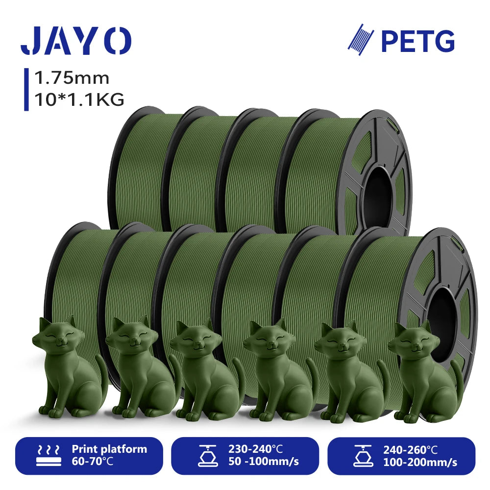 JAYO 3D PETG/PETG Clear 3D Printer Filament 1.75 ±0.02mm 5 /10Rolls High Toughness Neatly Wound Filament Fit Most FDM Printer