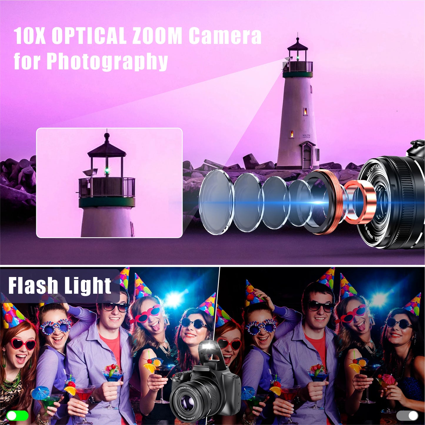 10X Optical Zoom DSLR Camera For Photography 64MP HD Digital Video Camcorder Youtube Livestream Webcam 4K Video Vlog SLR Camera