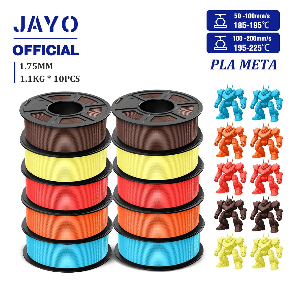 JAYO PLA Meta 3D Printer Filament 1.75mm High Flow PLA 3D Filament 1.1KG*10Rolls Neatly Wound 3D Printing Filament Fit Most FDM