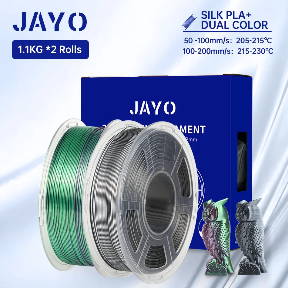 JAYO Silk PLA+ Rainbow 3D Filament 1.75mm SILK PLA plus Dual & Triple Color 3D Printer Filament Neatly Wound 1.1kg 2Rolls/set