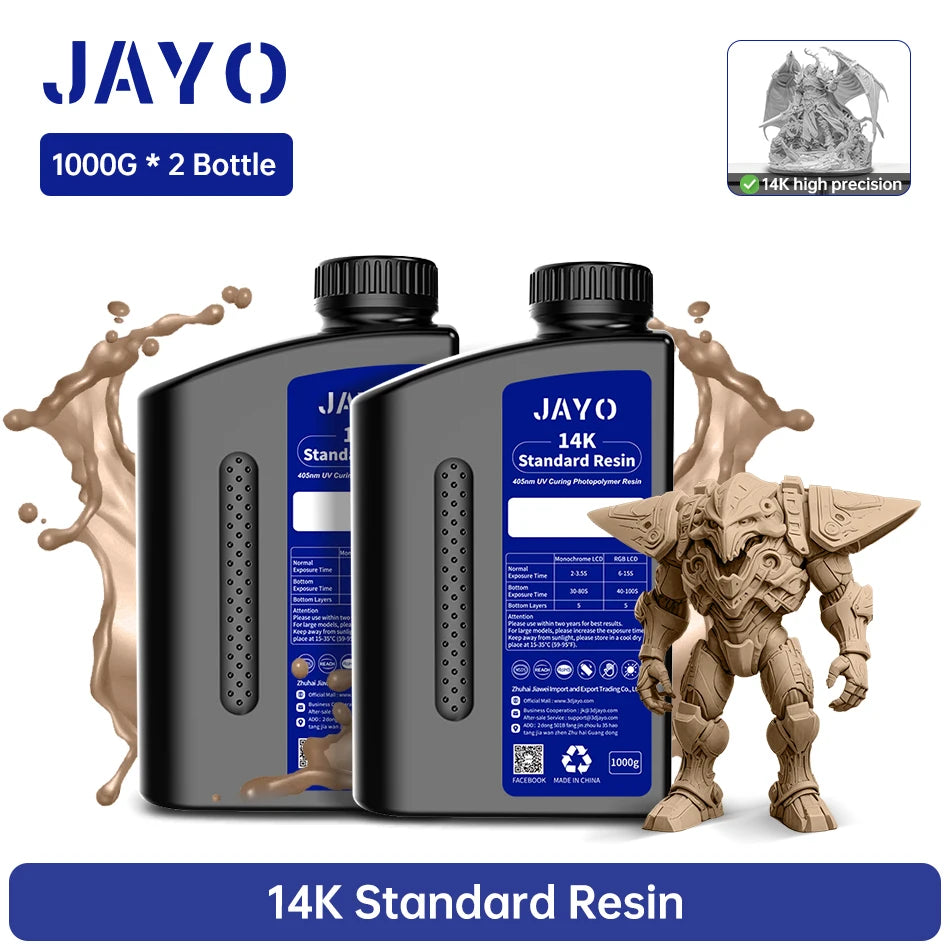 JAYO Standard/Toughness/Plant-based/Like-ABS Resin 2KG 3D Photopolymer UV Curing Resin High Precision 3D Printing Material