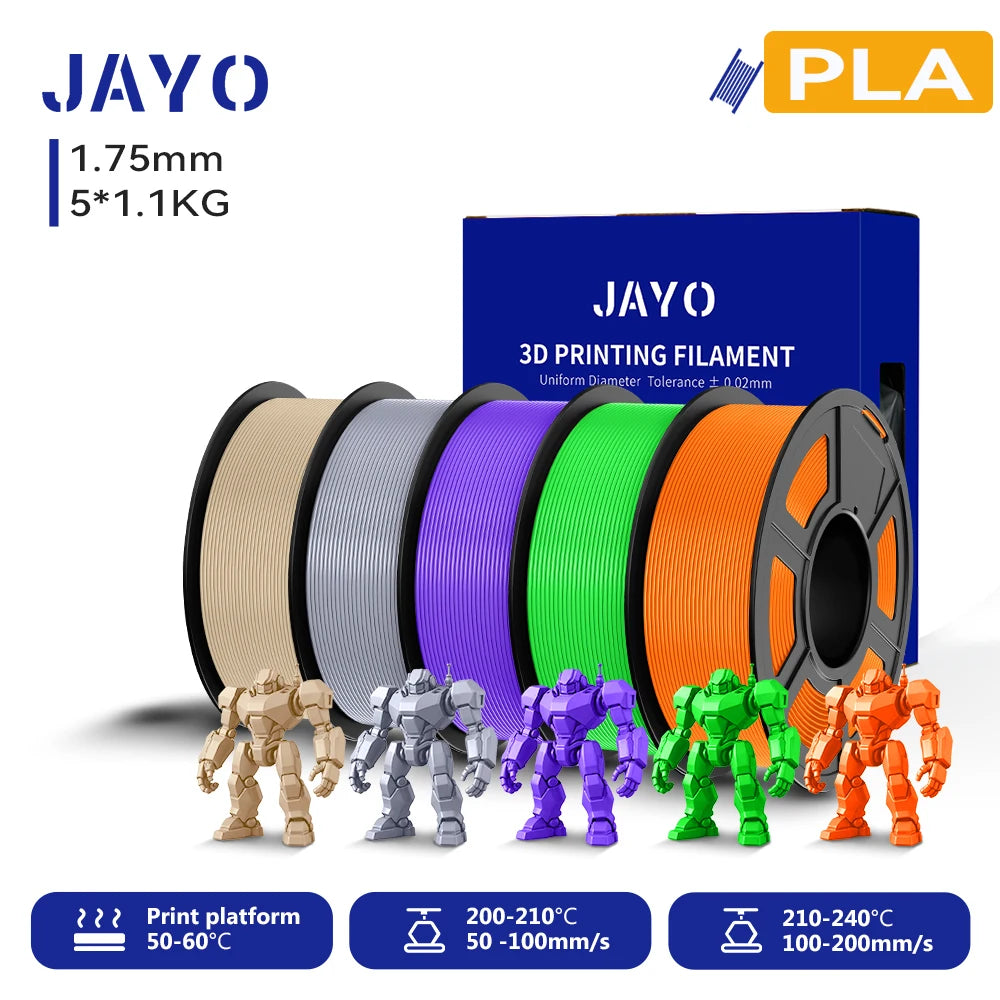 JAYO 3D PLA Filament 1.75mm +/-0.02mm PLA 3d Printer Filament  For Bambu FDM 3D Printer Neatly Wound 3D Printing Materials