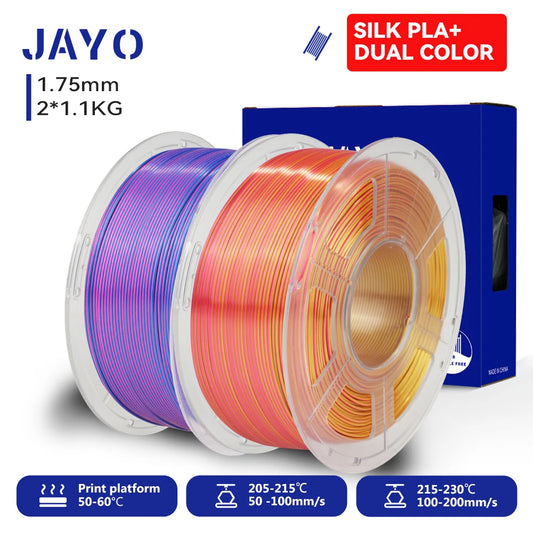 JAYO 3D SILK PLA+ Printer Filament 1.75mm+/-0.02mm  2Rolls SILK 3D Printer Filament Neatly Wound & No bubbles PLA for 3D Printer
