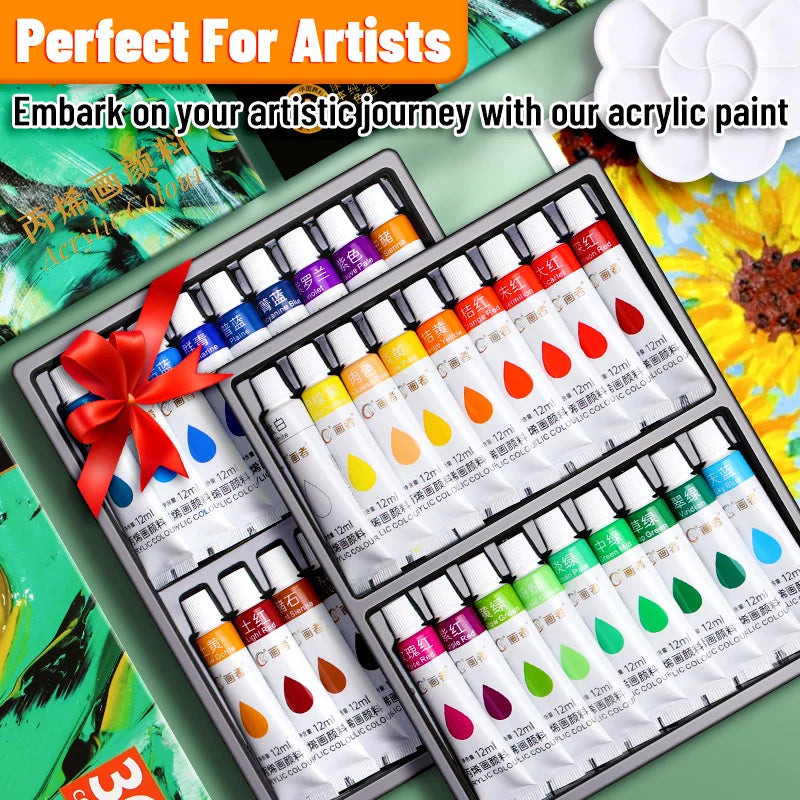 Vibrant Acrylic Paint Set 12/18/24/36 Colors,12ml/0.42oz Acrylic Painting Kit For Paper,Wood,Canvas,Rock,Ceramic,Clothes,DIY
