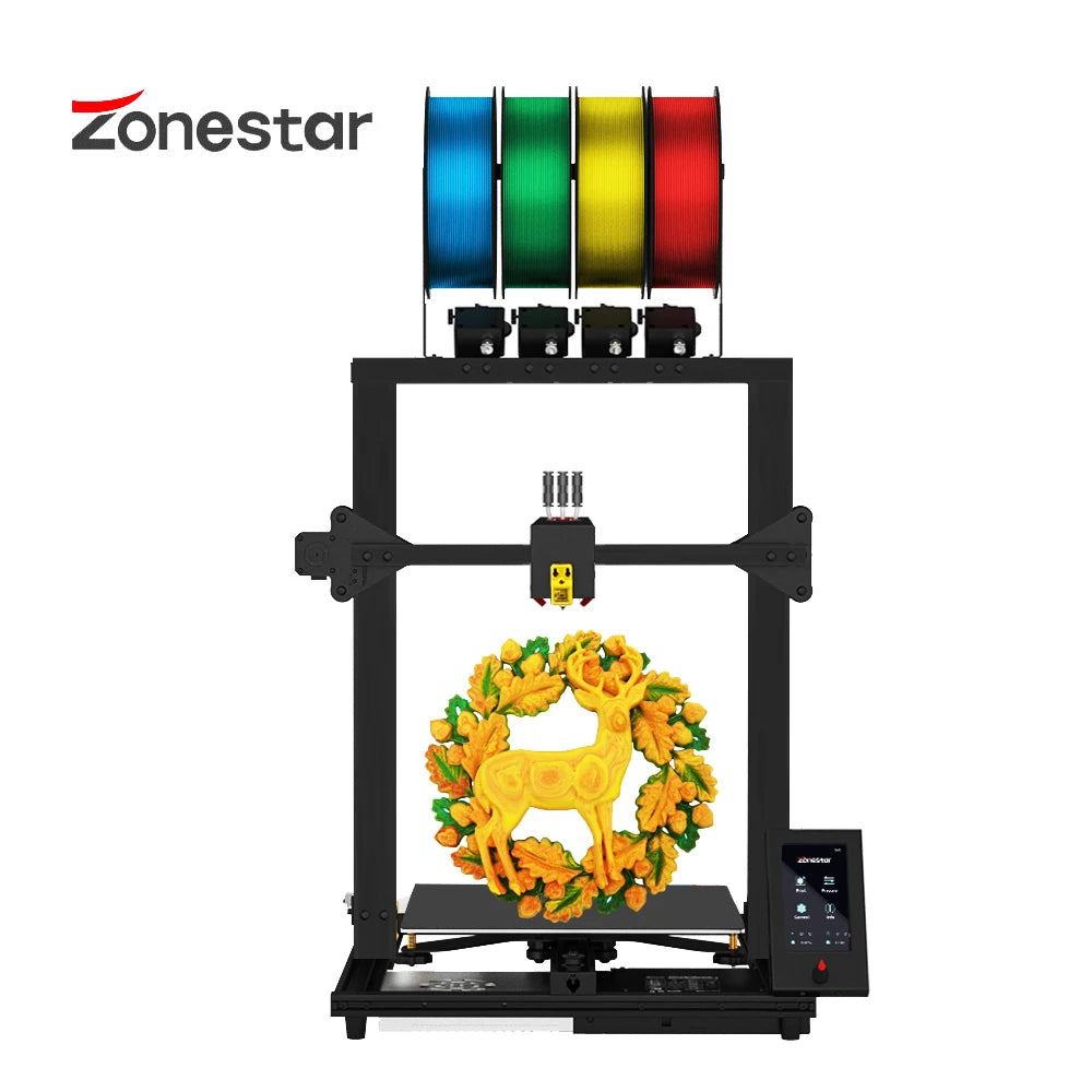 ZONESTAR New Upgrade 4 Extruder 4-IN-1-OUT Mix Color Large Size High Precision Silent Fast Installation FDM 3D Printer DIY Kit