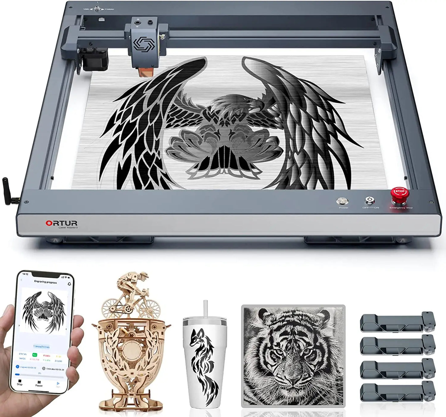 ORTUR 40*85cm Laser Master 3 Engraver Cutter with Rotary Roller Air Assist Set App Offline CNC Wood Cutting Engravging Machine