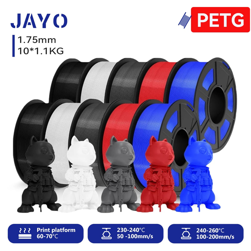 JAYO 3D PETG/PETG Clear 3D Printer Filament 1.75 ±0.02mm 5 /10Rolls High Toughness Neatly Wound Filament Fit Most FDM Printer