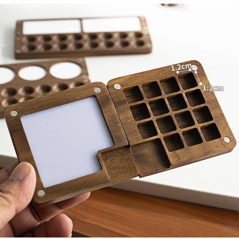 Handmade Portable Wooden Watercolor Paint Palette Magnetic Suction Box