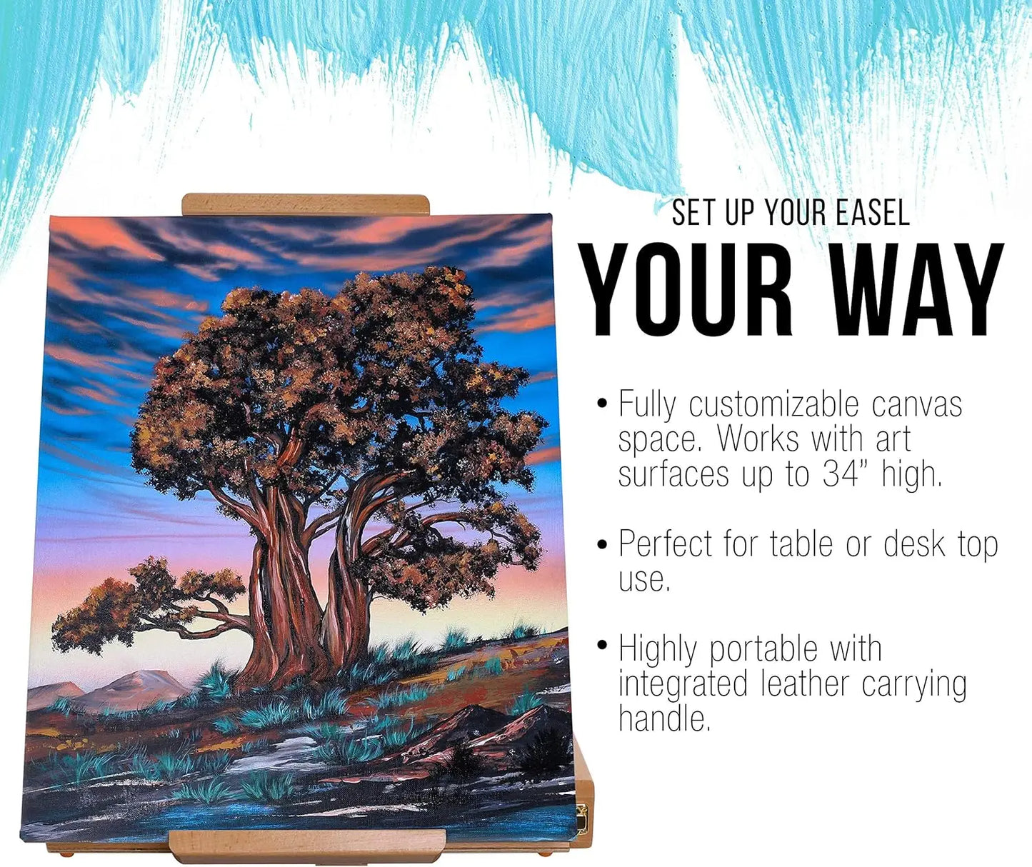 Large Adjustable Wooden Desktop Easel with Storage - Portable Sketchbox for Painting, Drawing & Art Supplies