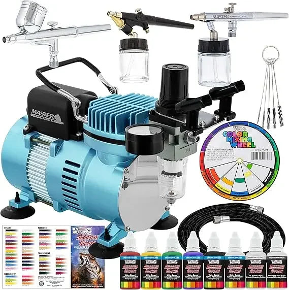 Master Airbrush Cool Runner II Dual Fan Airbrush System with Acrylic Paints, 3 Airbrushes, Guide - For Artists