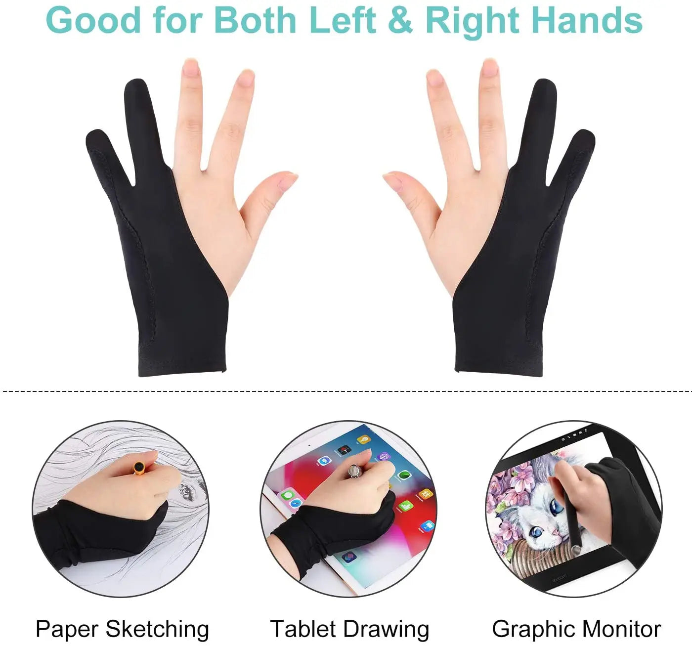 1Pcs Palm Rejection Digital Art Glove with Two Finger for Drawing Tablet Sketching Display Art Painting iPad Pencil Graphics