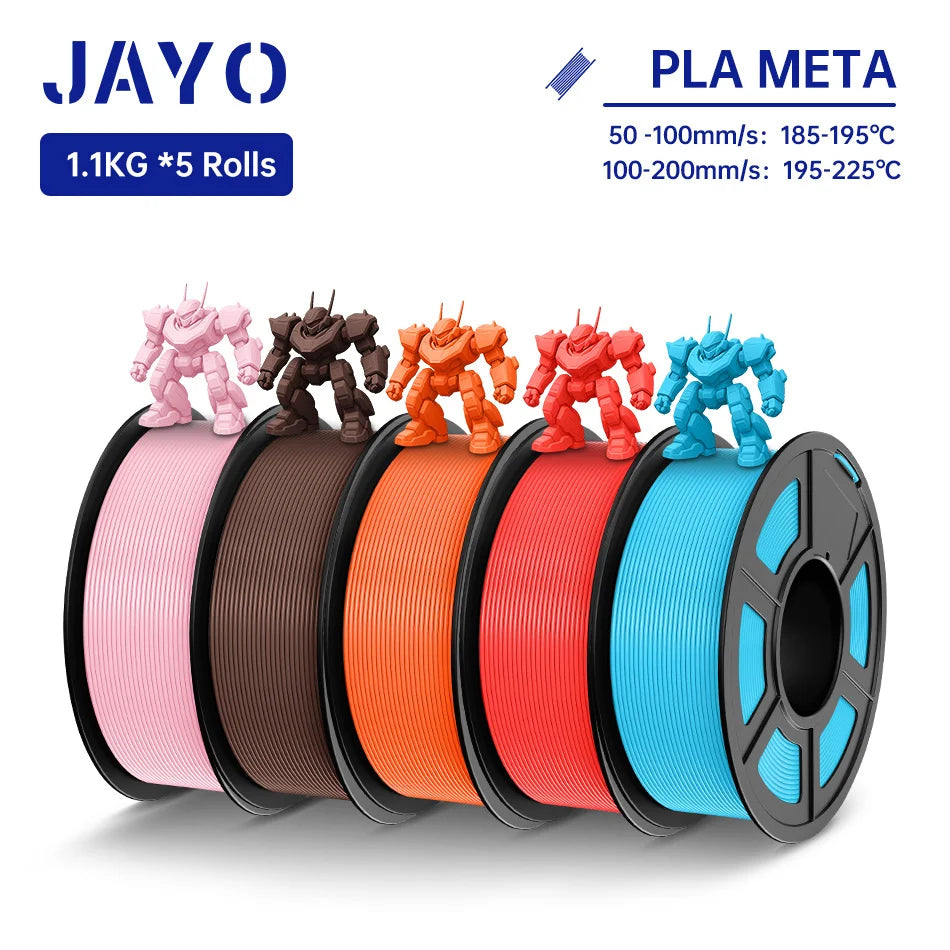 JAYO PLA Meta Filament 5 Rolls 1.75MM PLA 3D Printer Filament Neatly Wound Toughness 1.1KG 3D Printing Materials For FDM