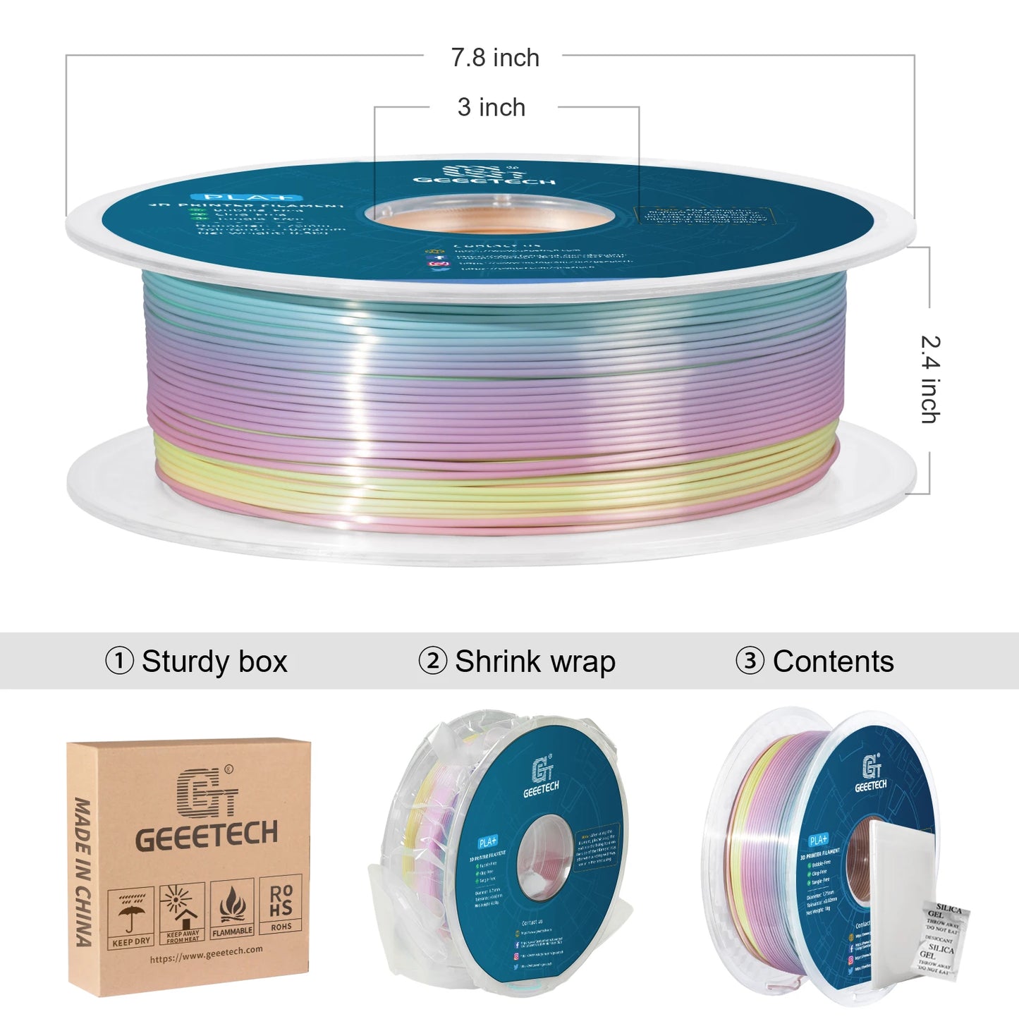 GEEETECH 3d Silk PLA Filament 1kg1.75mm Spool Wire For 3D Printer Material,Safety, Vacuum packaging, special color, Bubble free