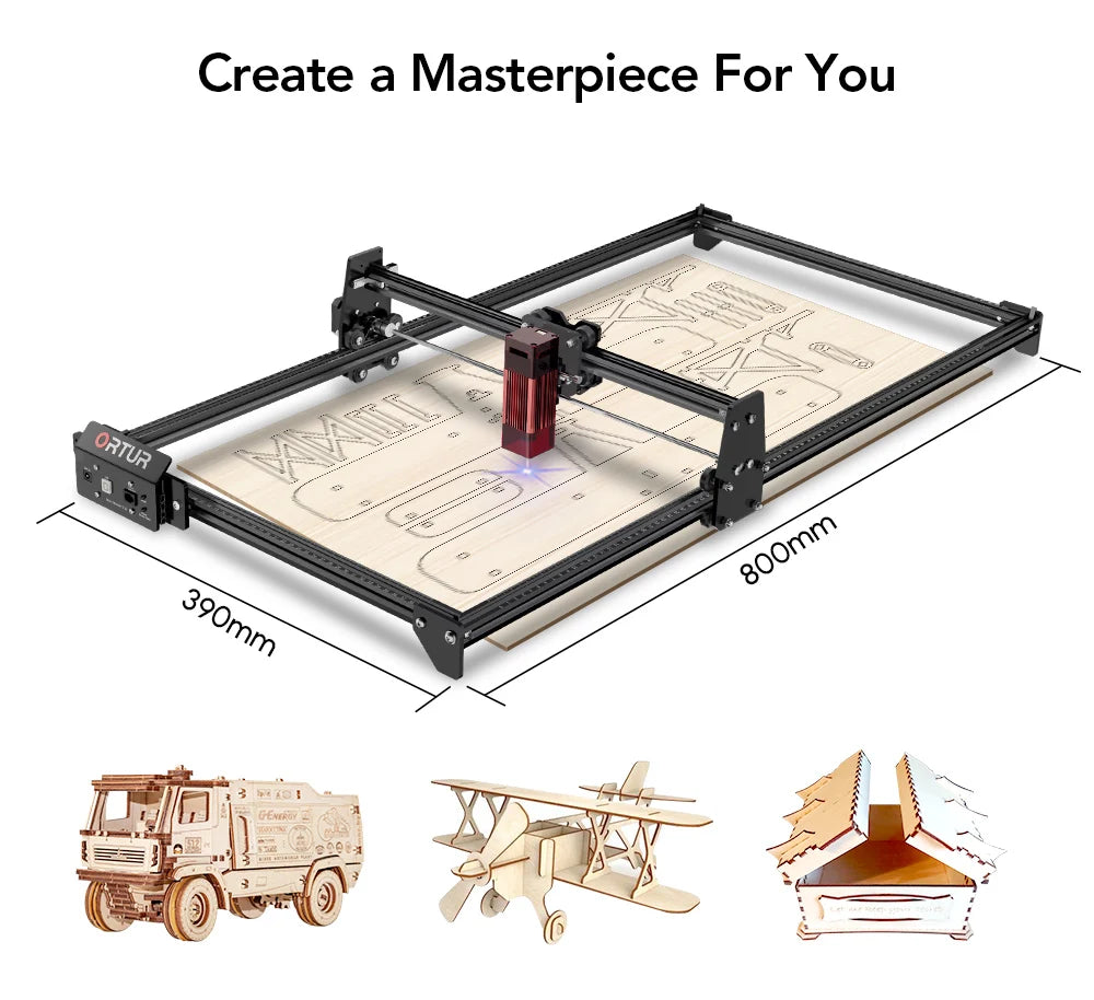 ORTUR Laser Master 2 S2 LU2-10A With 10W Output Power 0.05*0.1MM Compressed Spot Laser Cutter For Wood MDF 400*800 Carved Area