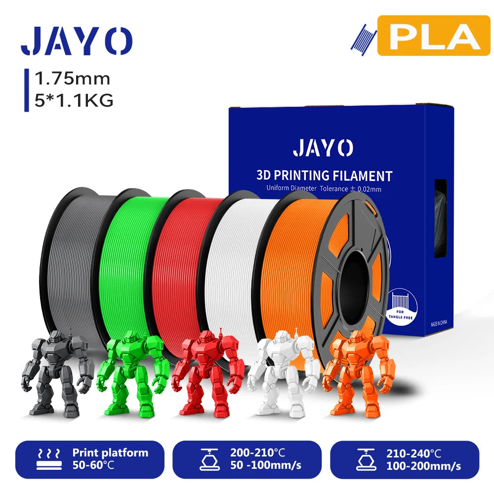 JAYO 3D PLA Filament 1.75mm +/-0.02mm PLA 3d Printer Filament  For Bambu FDM 3D Printer Neatly Wound 3D Printing Materials