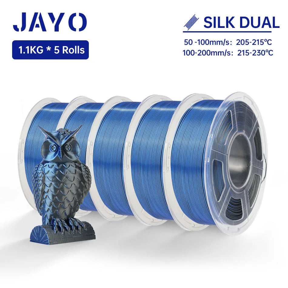 JAYO SILK PLA + Filament 1.75MM PLA 3D Filament 1.1KG for FDM 3D Printer  Neatly Wound Shiny 3D Printing Material 5Rolls