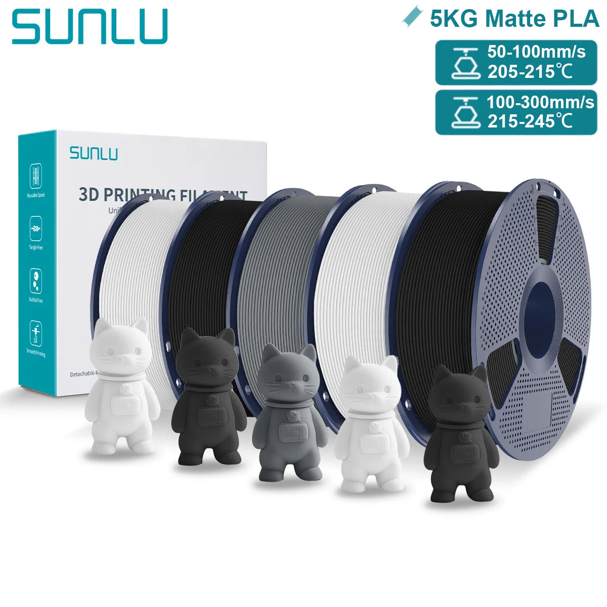 SUNLU Matte PLA 3D Filament 1.75mm Neatly Wound Easy to Use Colorful PLA Matte Surface for Most FDM Printer 3D Printing Material