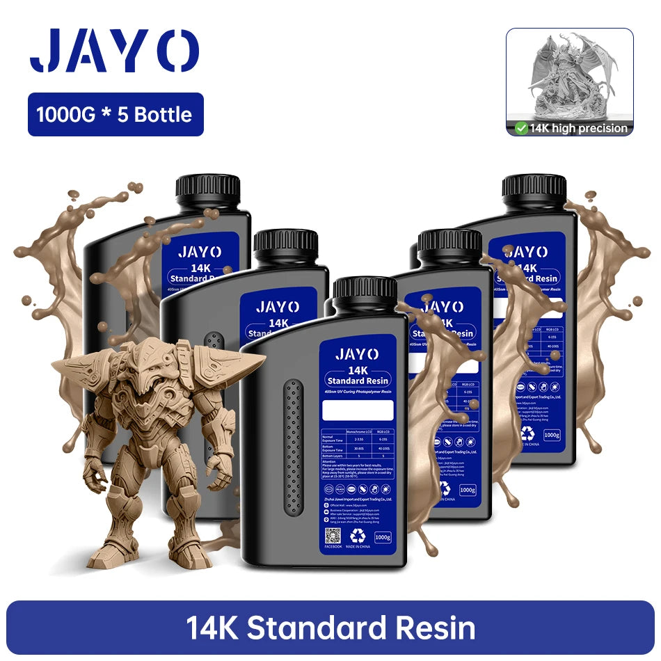 JAYO 3D Printer Resin Standard PLUS/14K Standard /Standard 395-405nm UV Curing Photopolymer Rapid Resin for LCD/DLP 3D Printer