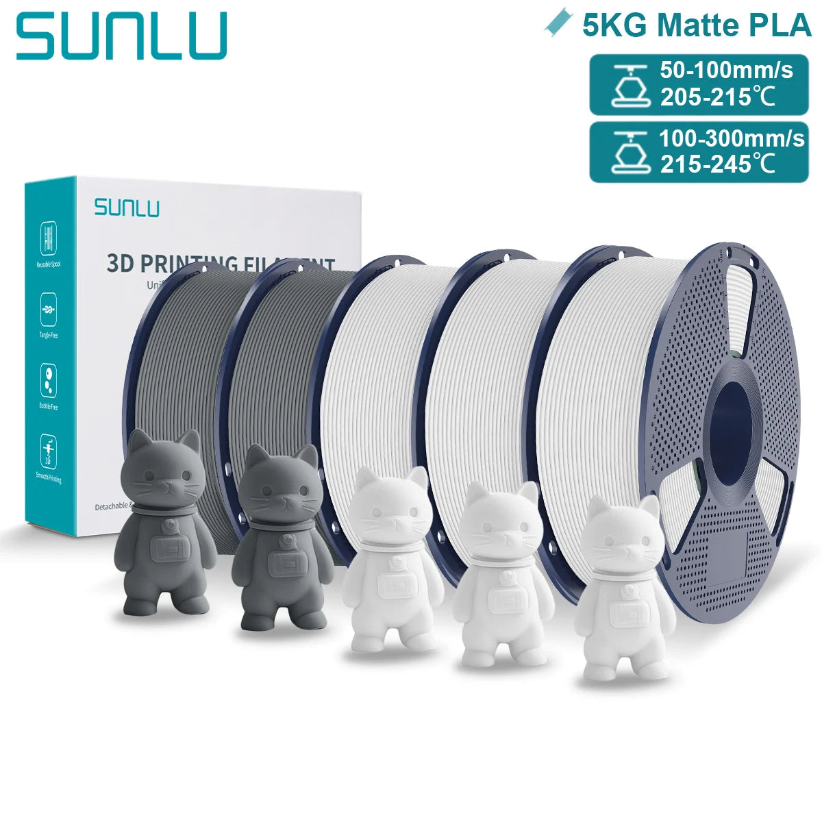 SUNLU Matte PLA 3D Filament 1.75mm Neatly Wound Easy to Use Colorful PLA Matte Surface for Most FDM Printer 3D Printing Material