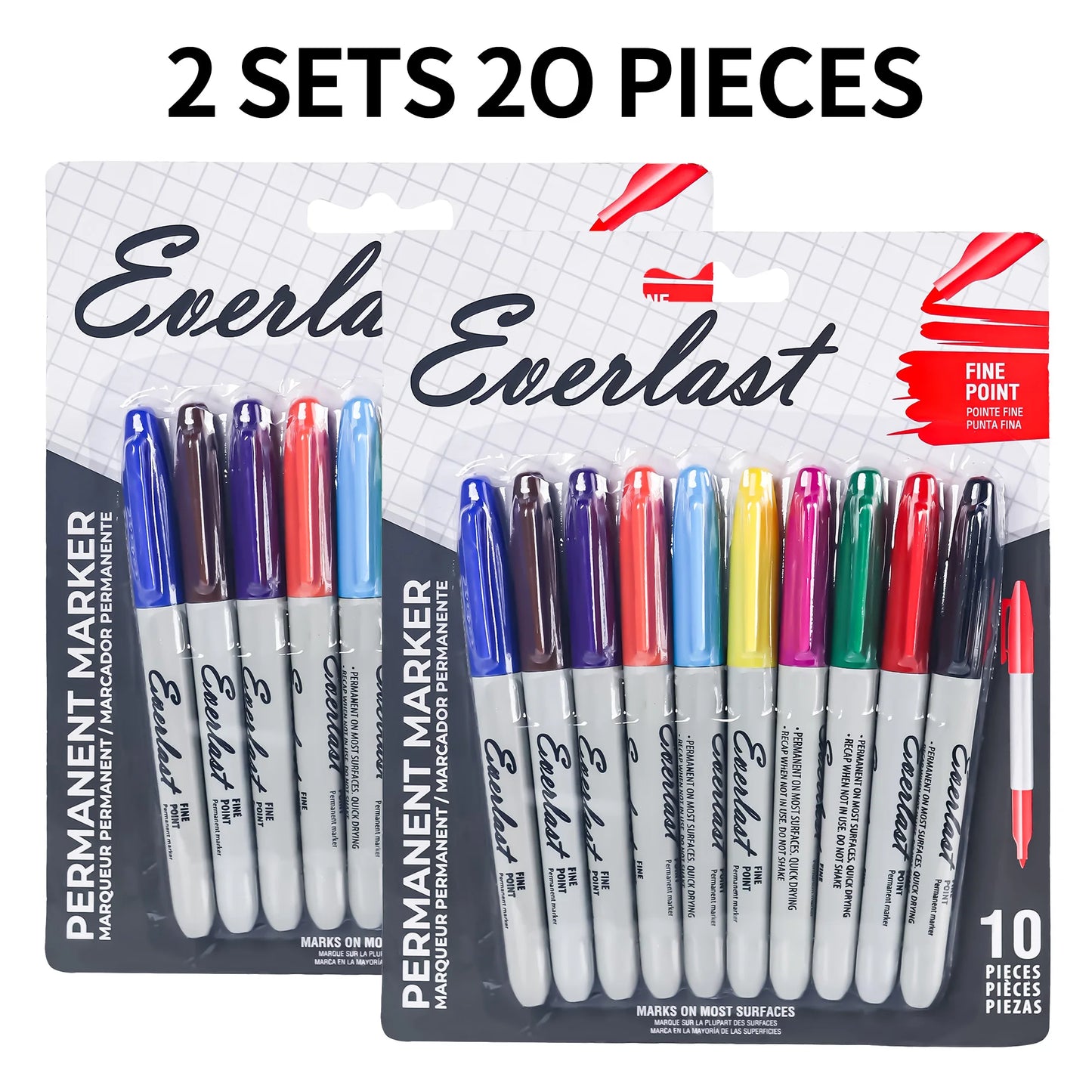 20/40/60-Pack Waterproof  Dual-Tip Permanent Markers, Quick-Drying, Waterproof & Smudge-Proof, for Office Marking, Note-Taking,