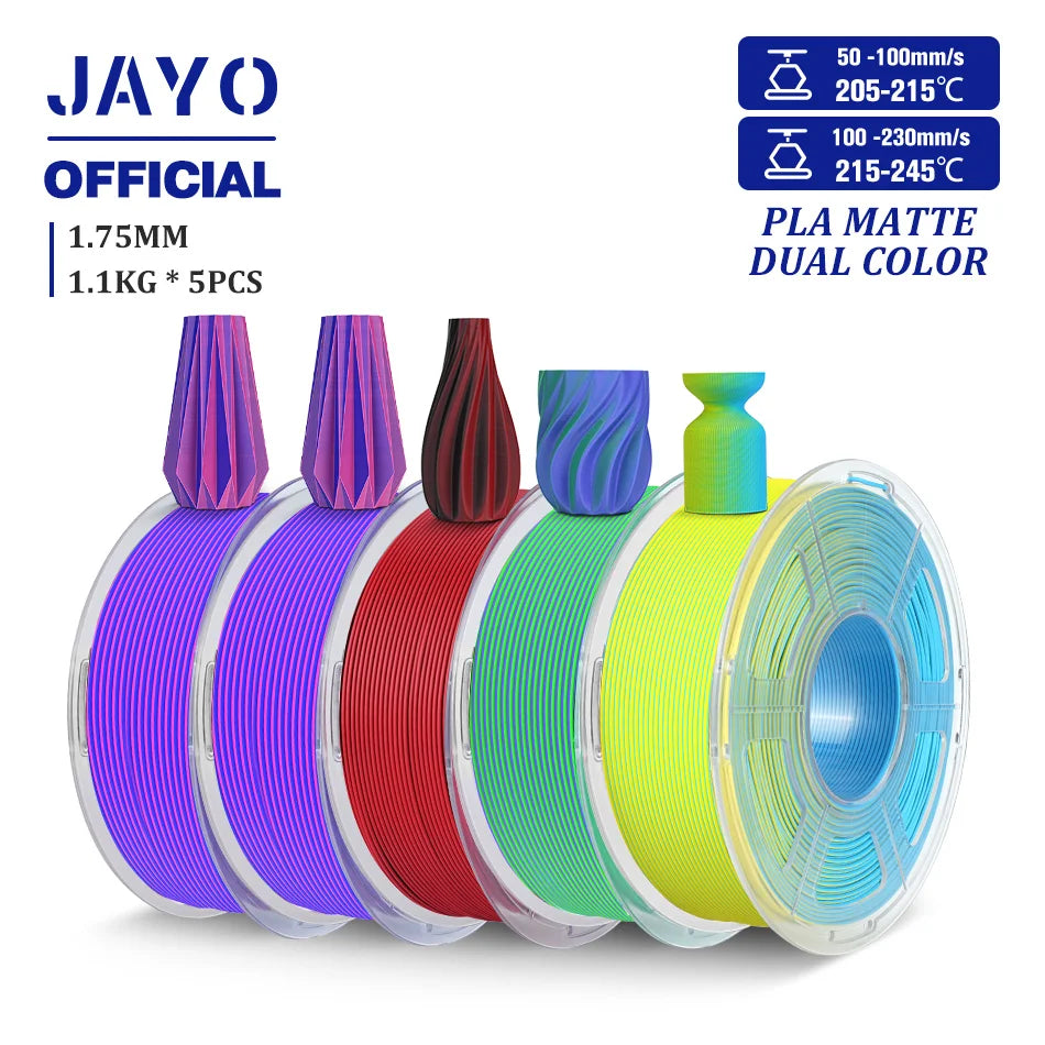 JAYO PLA Matte Dual Color 3D Filament 1.75mm PLA Matte 3D Printer Filament Rolls/Set PLA Filament Smooth Matte