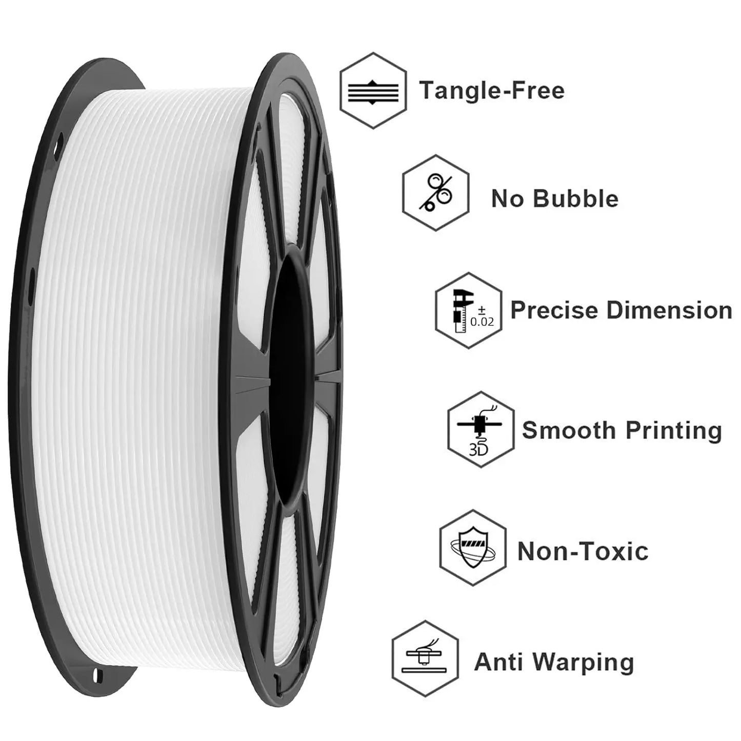 6KG 3D Printer Filament Bundle - White PLA Filament 1.75mm ±0.02mm (6 Spools, 1KG Each) - High Precision, Low Warping, 3D