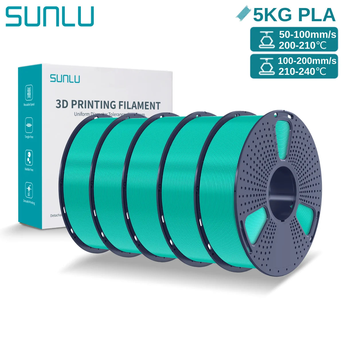 SUNLU 3D PLA Filament 1.75mm 5KG Multicolor Neatly Wound PLA Plastic 3D Filaments with Reusable Spool for Most FDM 3D Printer