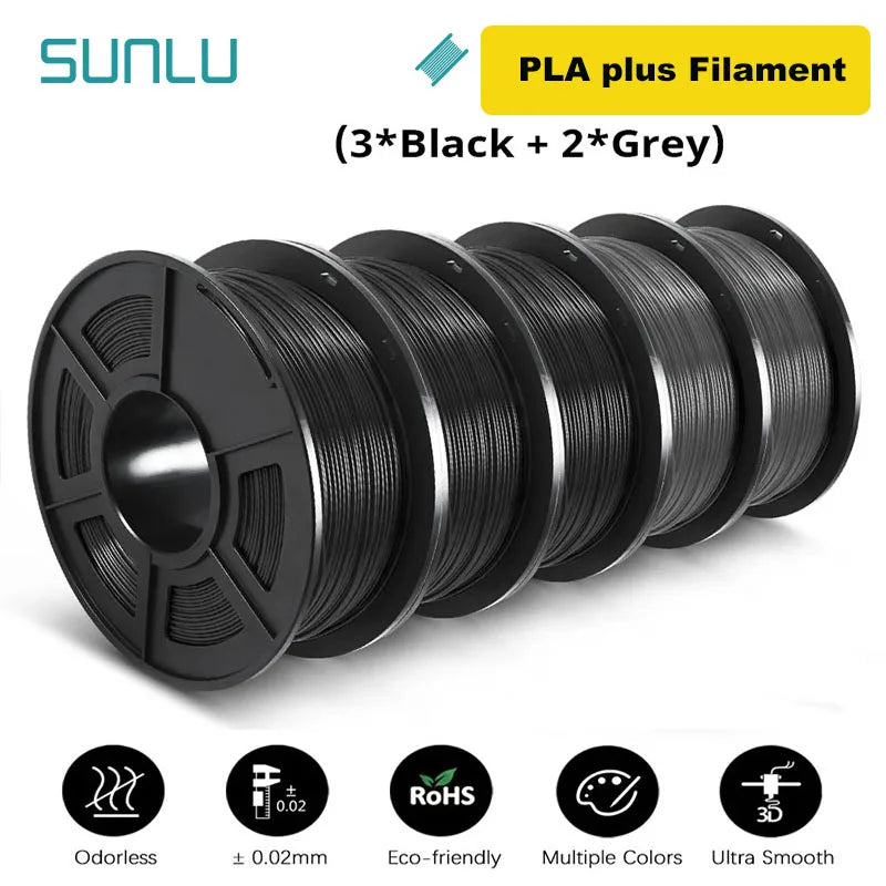 SUNLU 5KG 3D Filament PLA/PLA PLUS/PETG/ABS Filamnet 1.75mm 5Roll 1KG Neatly Wound 3D Printer Filament for 3D Printer
