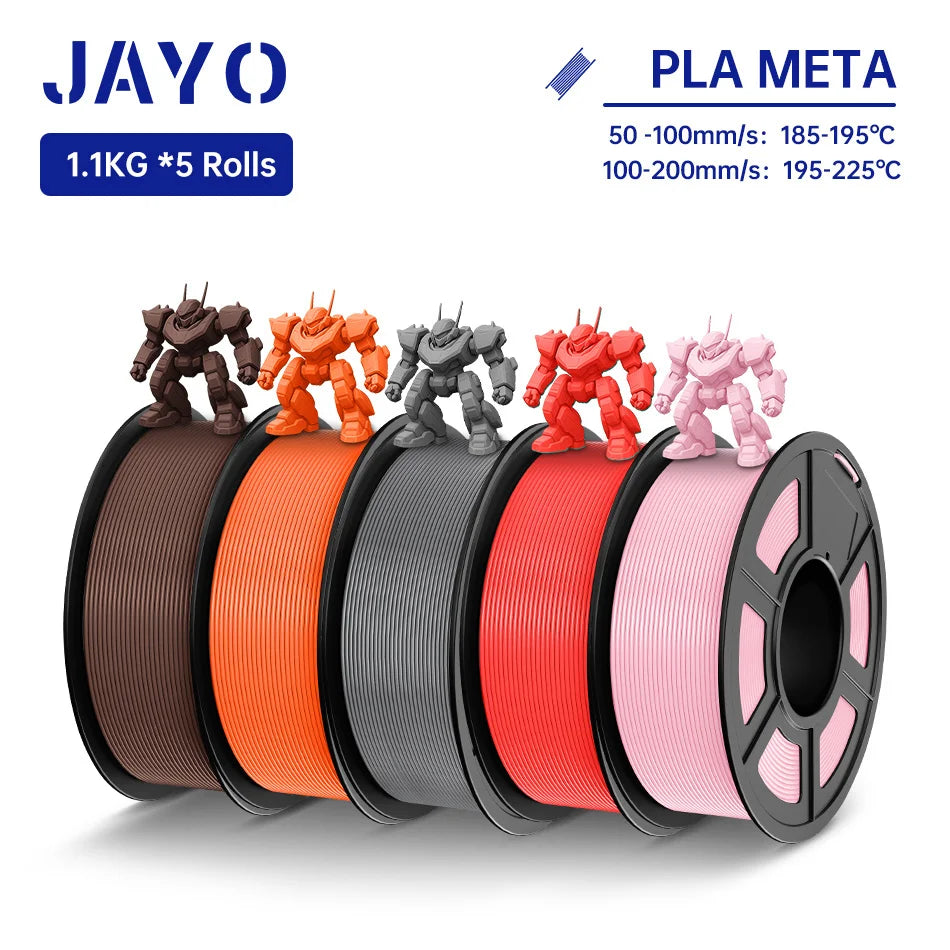 JAYO PLA Meta Filament 5 Rolls 1.75MM PLA 3D Printer Filament Neatly Wound Toughness 1.1KG 3D Printing Materials For FDM