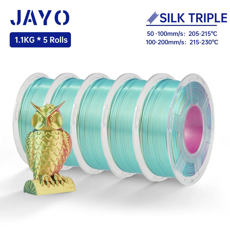 JAYO SILK PLA + Filament 1.75MM PLA 3D Filament 1.1KG for FDM 3D Printer  Neatly Wound Shiny 3D Printing Material 5Rolls