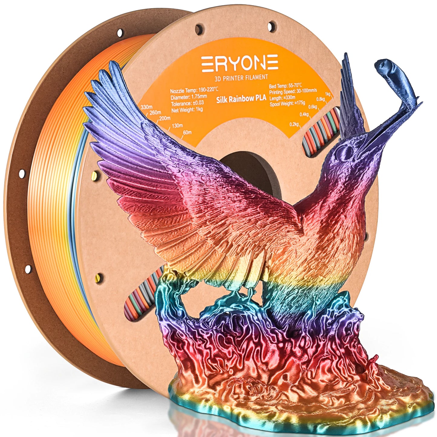 ERYONE 3KG Silk Rainbow PLA Filament 3D Print, Multicolor Available,filament pla silk rainbow,Silk shiny,1KG/Spool