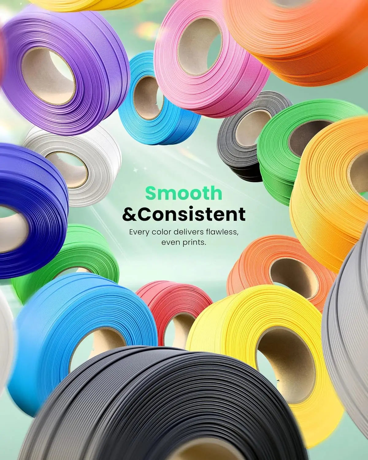 PLA Filament 1.75mm Refill - 8 Color Sampler, 250g Each, for Reusable Spools and Smooth Printing