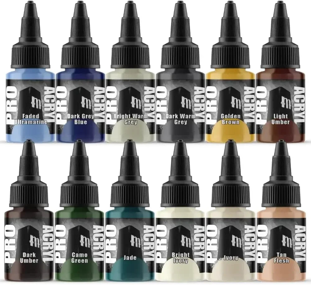 Pro Acryl Base Set Acrylic Model Paints for Plastic Models - Miniature Painting, no-clog cap, comes loaded with glass agitator