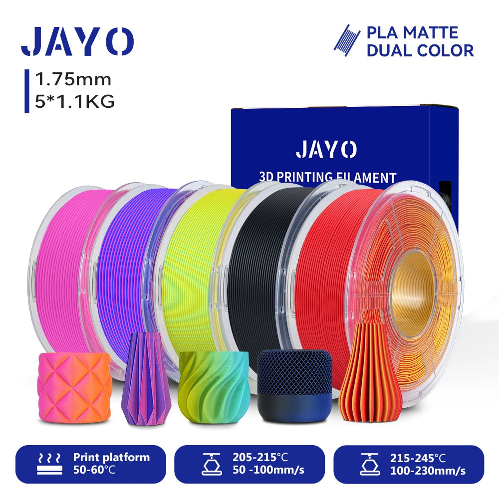 JAYO Dual Color Matte PLA Printer Filament 1.75mm Neatly Wound PLA Filament with Matte Finish Print with 99% FDM 3D Printer