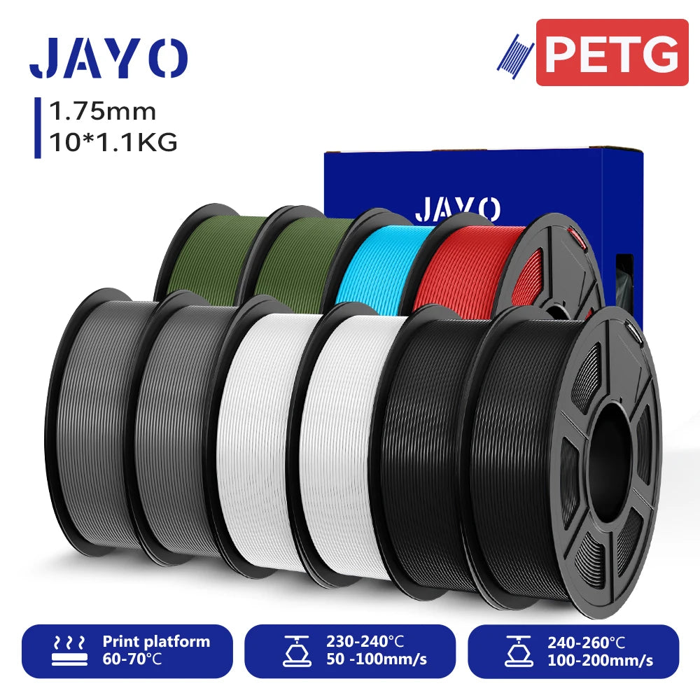 JAYO 3D PETG/PETG Clear 3D Printer Filament 1.75 ±0.02mm 5 /10Rolls High Toughness Neatly Wound Filament Fit Most FDM Printer