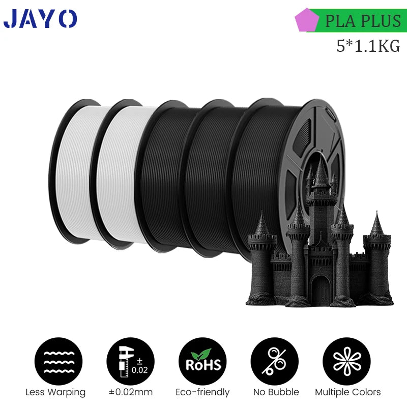 JAYO PLA/ABS/PETG/TPU/PLA PLUS/PLAMeta/ 3D Filament 1.75mm 5Rolls 2.5KG/5.5KG100% No Bubble FDM 3D Printer Materials DIY Gift
