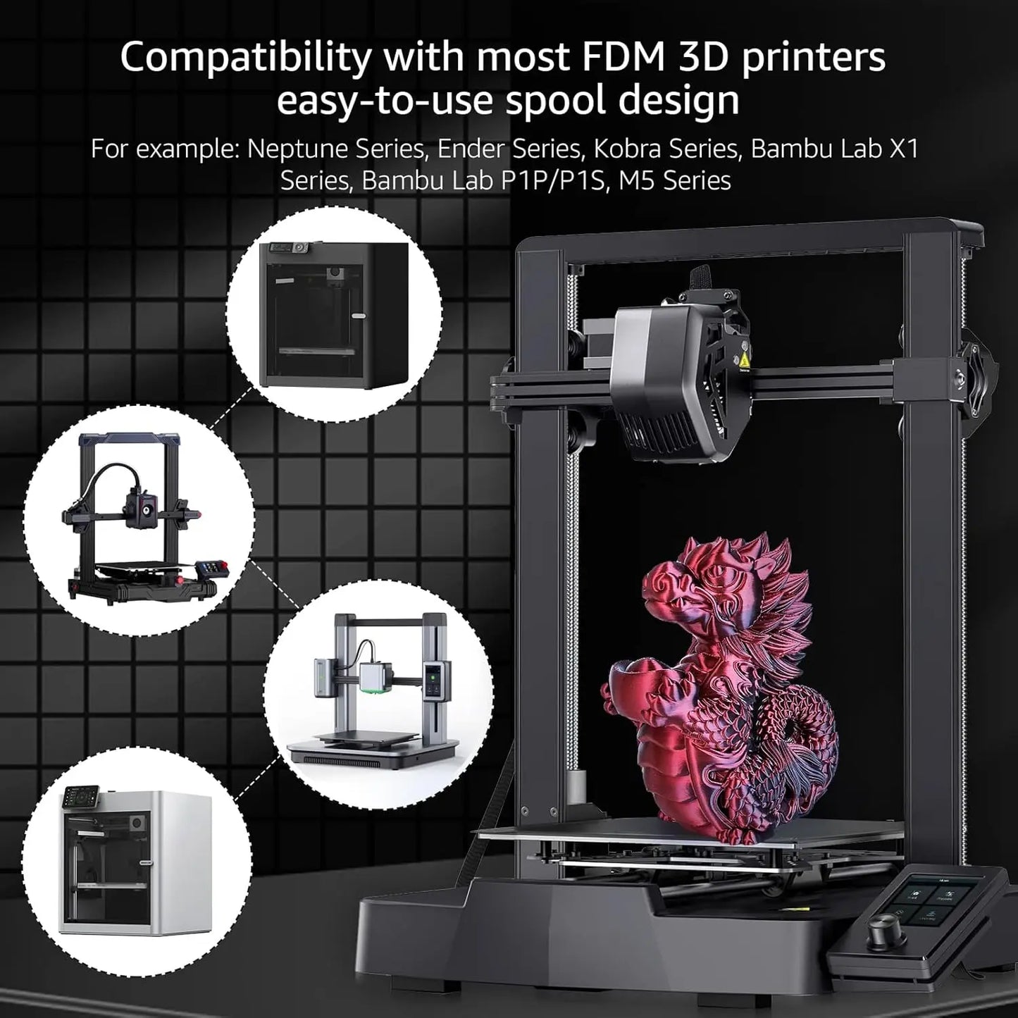 Silk PLA+ 3D Printing Filament Dual Color 6 Packs - 1.75mm, 250g x 6 Spools Bundle, Gold&Red, Black&Red, Rose Red&Sky Blue