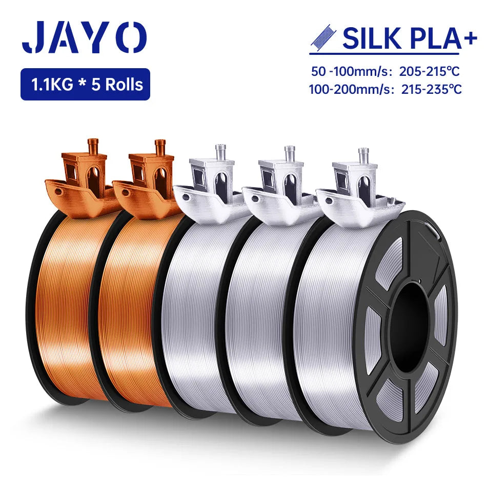 JAYO SILK PLA + Filament 1.75MM PLA 3D Filament 1.1KG for FDM 3D Printer  Neatly Wound Shiny 3D Printing Material 5Rolls