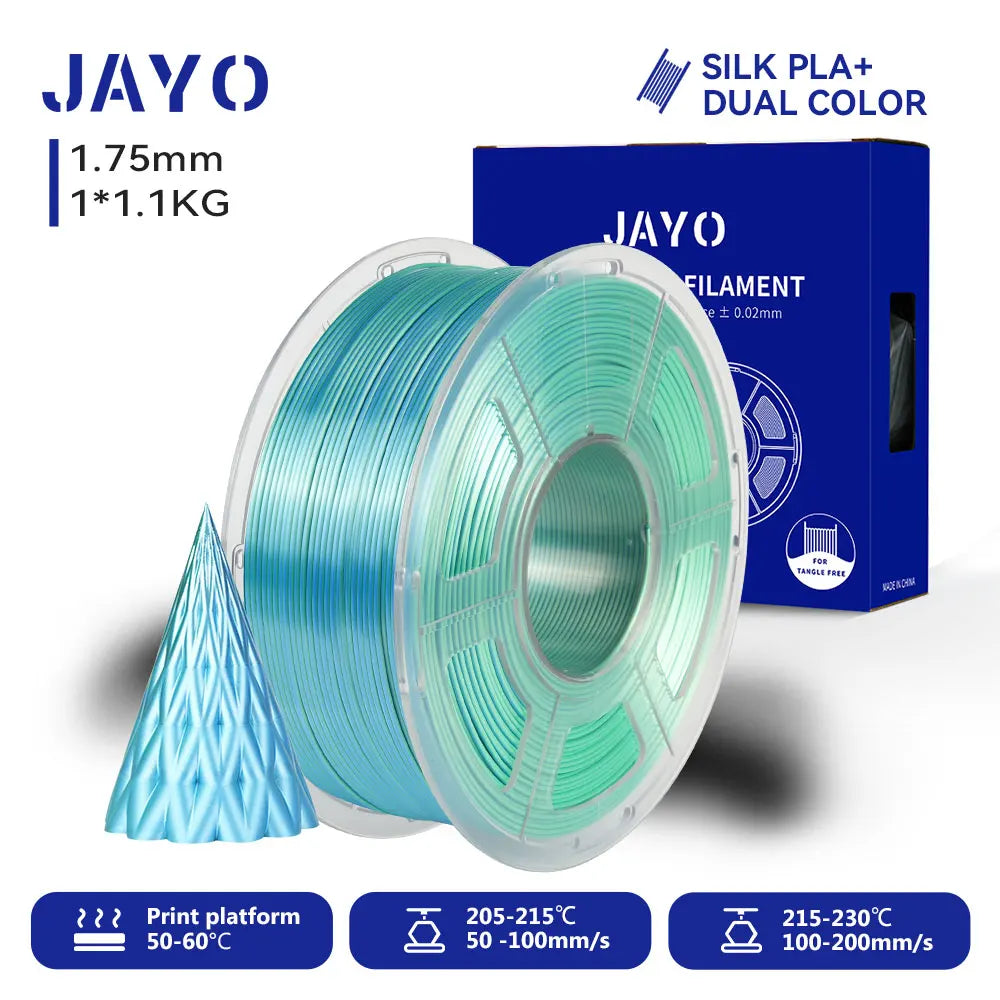 JAYO 3D Silk Pla Plus/ Dual/Triple Colors SILK 3D Printer Filament 1.75mm SILK Rabinbow 1.1kg/roll 3D Printing Materials