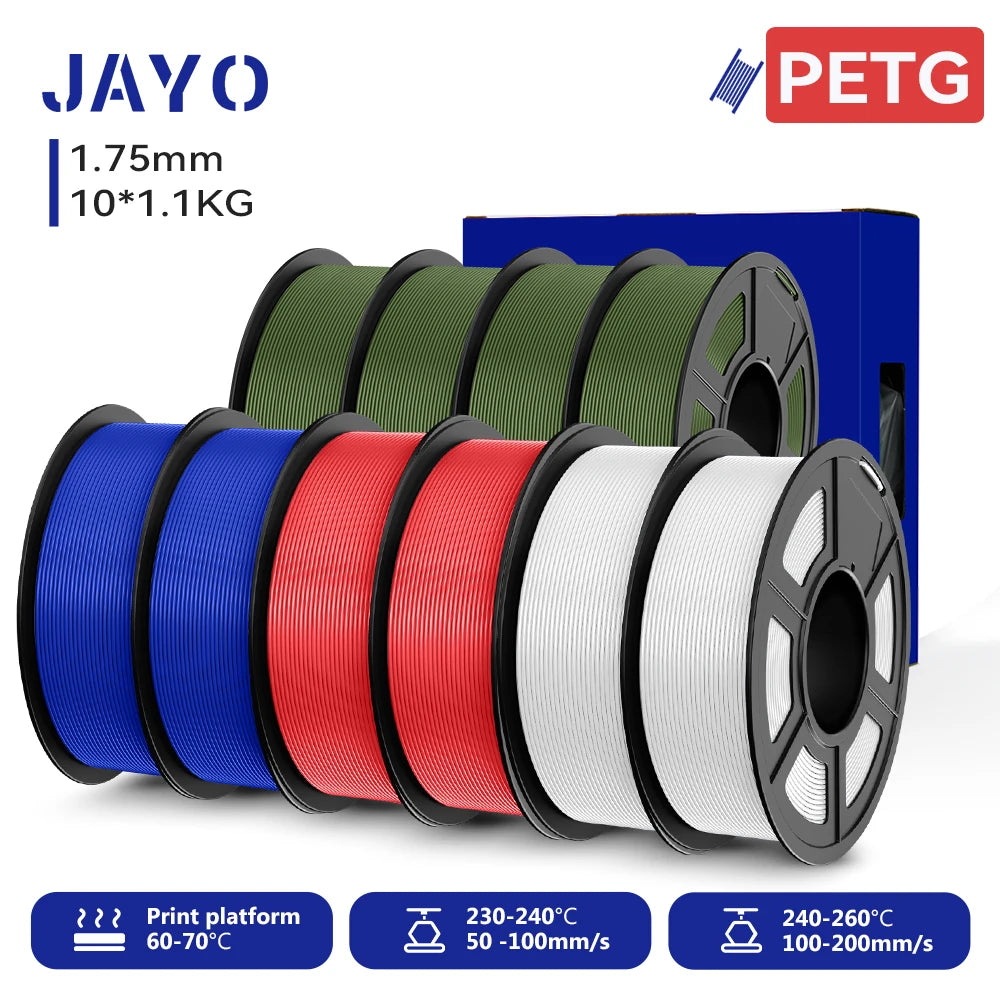 JAYO 3D PETG/PETG Clear 3D Printer Filament 1.75 ±0.02mm 5 /10Rolls High Toughness Neatly Wound Filament Fit Most FDM Printer