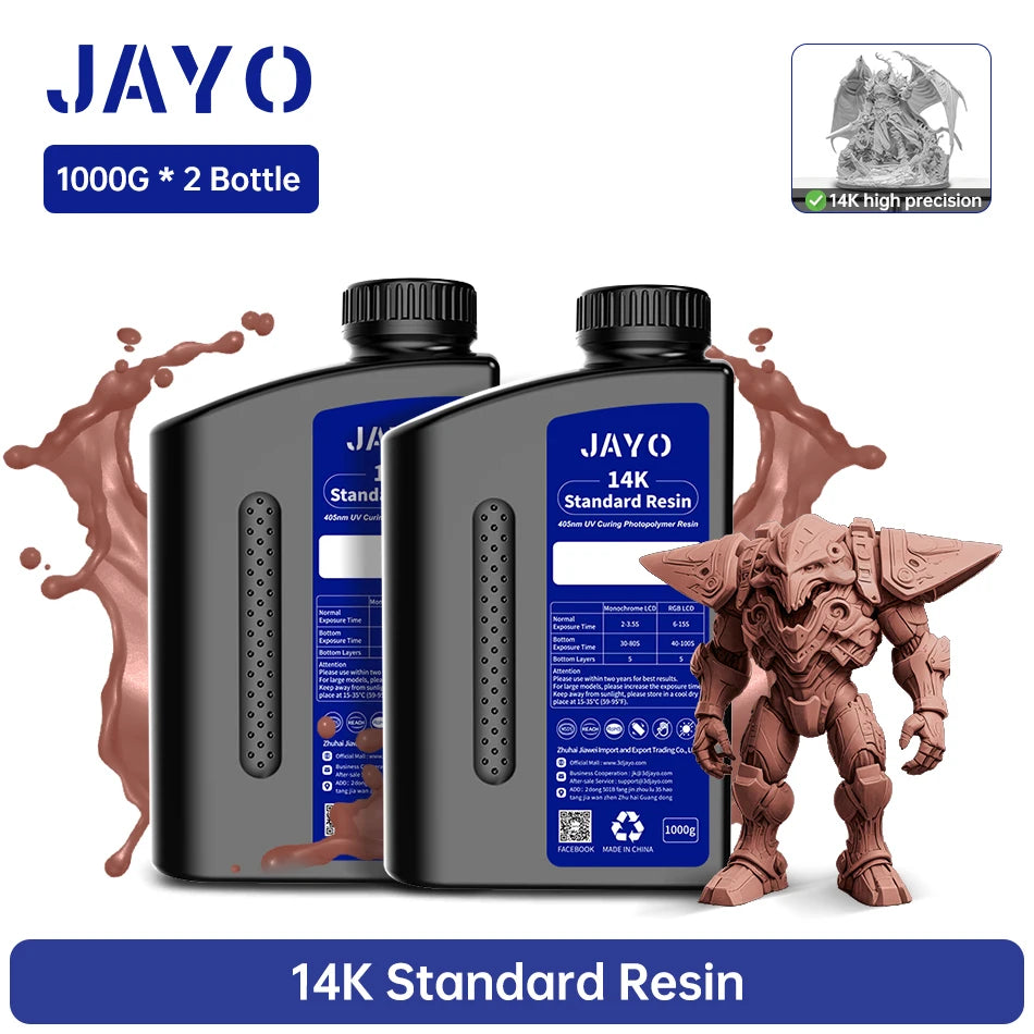JAYO Standard/Toughness/Plant-based/Like-ABS Resin 2KG 3D Photopolymer UV Curing Resin High Precision 3D Printing Material