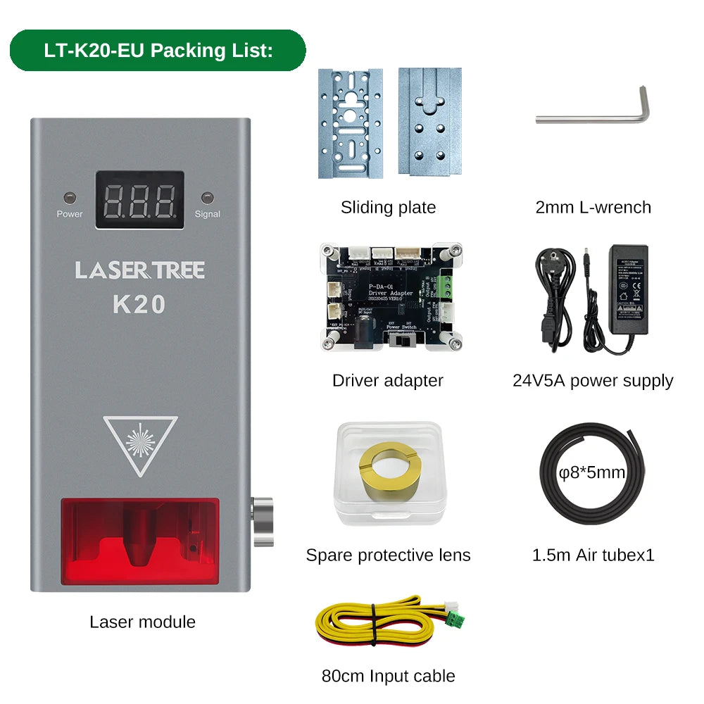 LASER TREE 20W Laser Module Air Assist 10W 5W Laser Head for Laser Engraving Cutting Machine 450nm Blue Light Wood Marking Tool