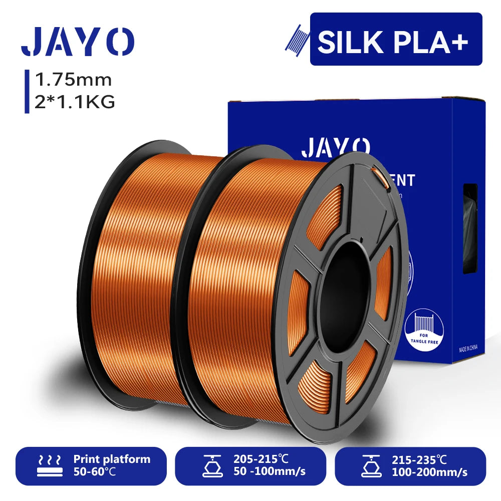 JAYO 3D SILK PLA+ Printer Filament 1.75mm+/-0.02mm  2Rolls SILK 3D Printer Filament Neatly Wound & No bubbles PLA for 3D Printer