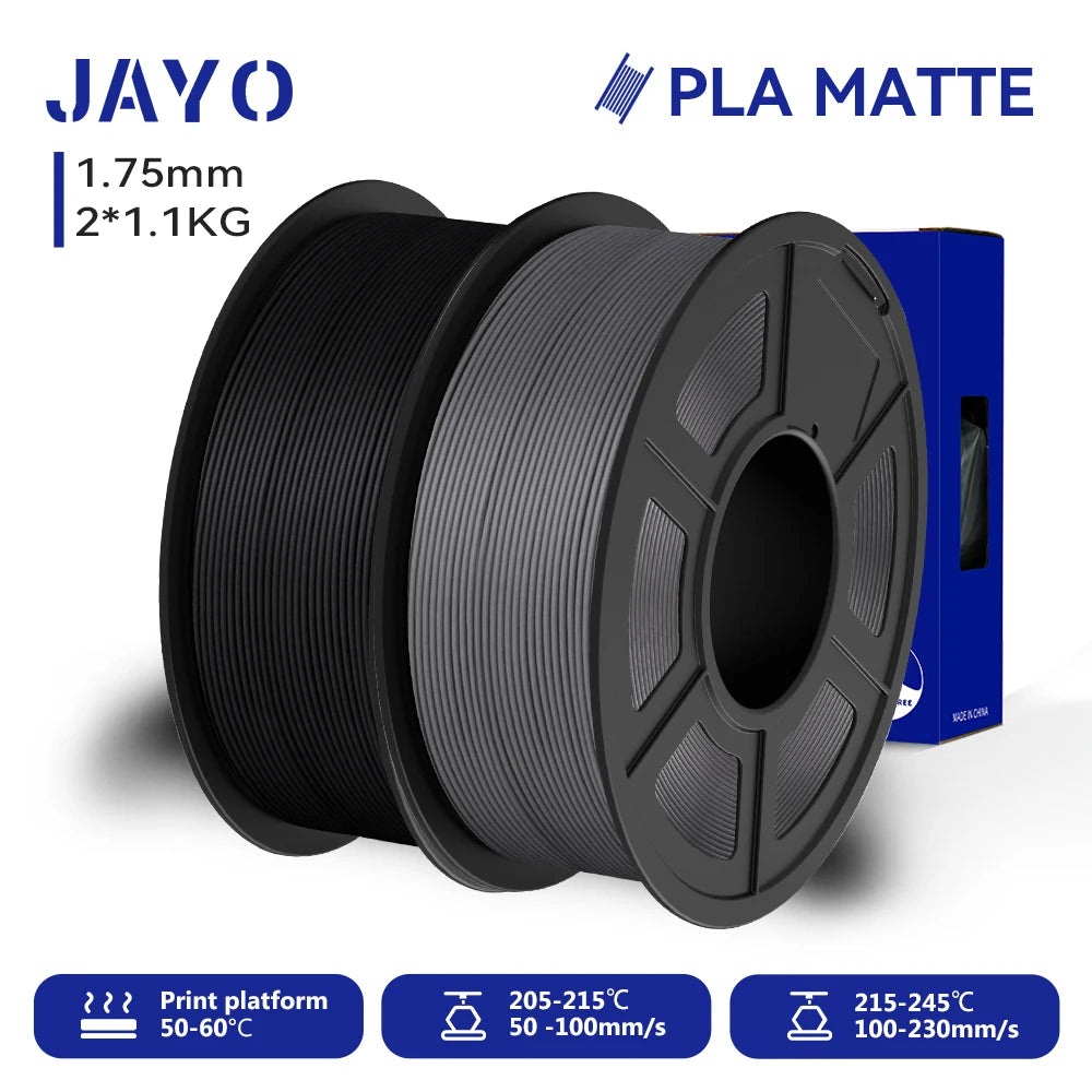 JAYO 2Rolls 3D PLA Matte /Dual Color Matte PLA Printer Filament 1.75mm Neatly Wound & Matte Finish Print with 99% FDM 3D Printer