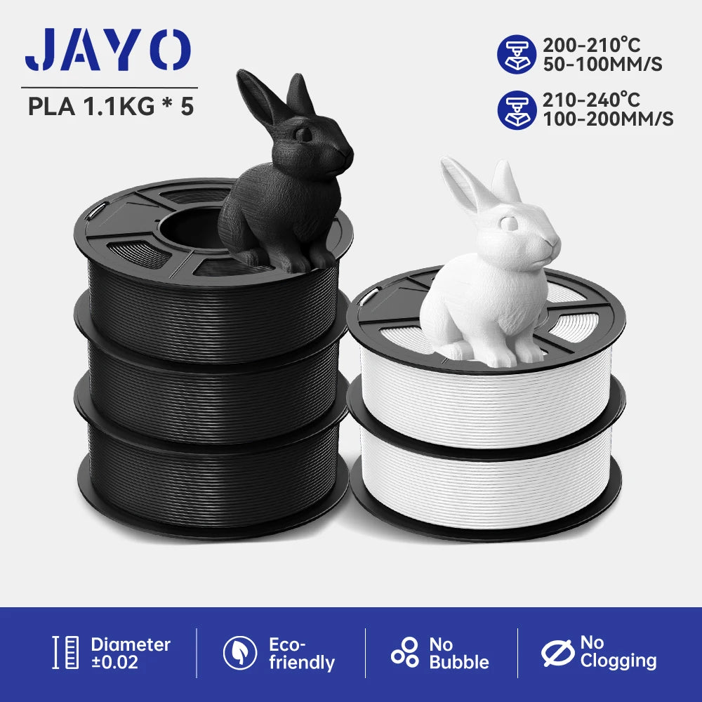 JAYO PLA/ABS/PETG/TPU/PLA PLUS/PLAMeta/ 3D Filament 1.75mm 5Rolls 2.5KG/5.5KG100% No Bubble FDM 3D Printer Materials DIY Gift