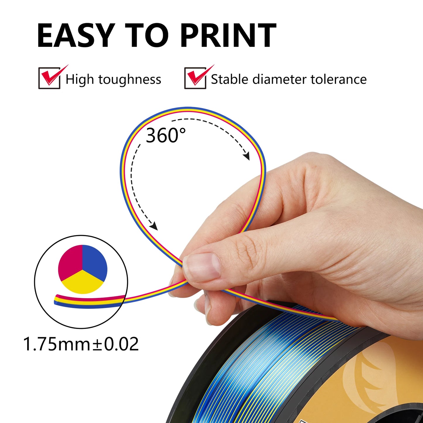 KINGROON Silk Tricolor PLA Filament 3D Printer 1.75mm 11 lbs Silk PLA Filament Plastic Materials 3D Printing Special Color