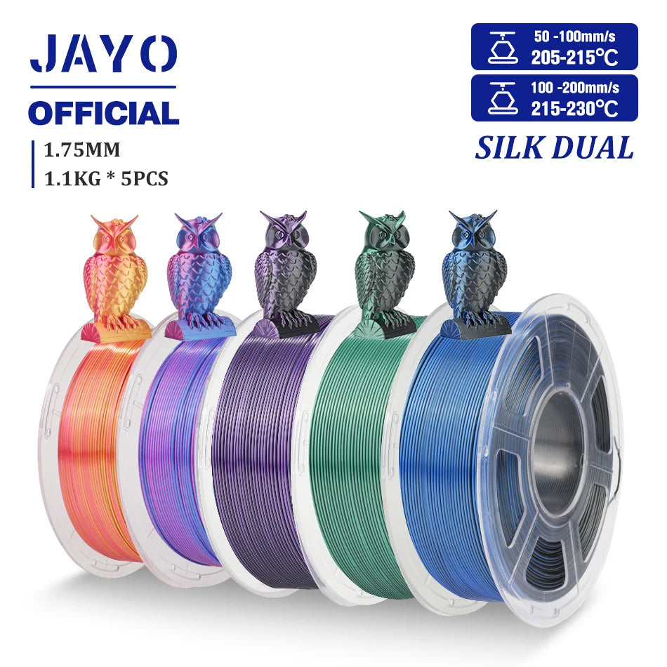 JAYO SILK PLA Filament 1.75mm Dual Colors 3D Printer Filament Coextrusion Silk Triple Color 3D Filament Shiny Multicolor Change